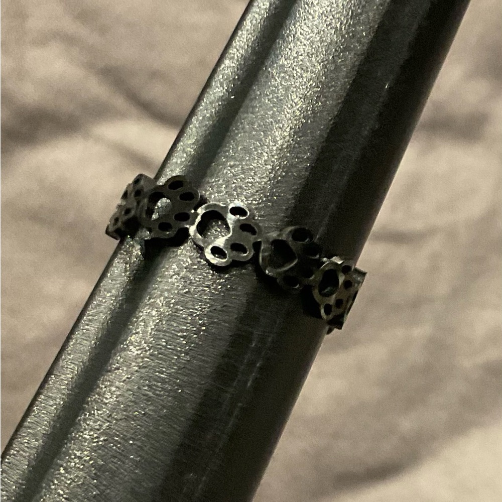 NWOT 304 Stainless Steel Black Cat Paw Open Back Adj. Size Ring in box #559 - Picture 6 of 6